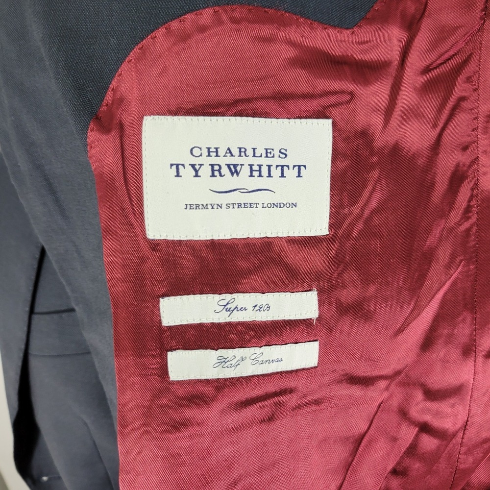 Charles Tyrwhitt Mens Sport Coat Navy Surgeon Half Canvas 120s Wool 42R Slim Fit - Picture 7 of 14